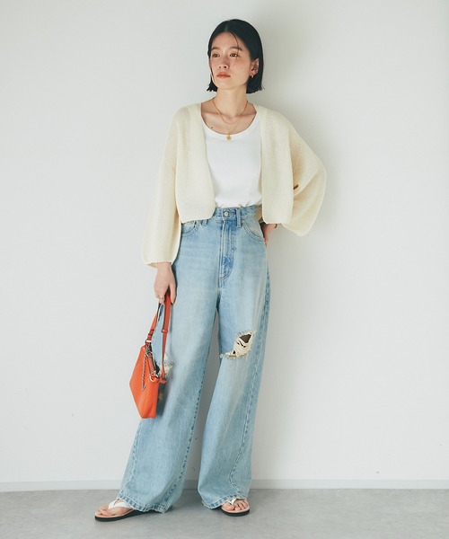 RIVE DROITE(リヴドロワ)の「イージーケア/ペーパーヤーントッパーカーディガン(カーディガン/ボレロ・レディース・ベージュ/サックスブルー/アイボリー・FREE)」の5枚目の写真