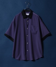 Amunzen Oversized Color Switching Design Shirt/梨地 オーバーサイズ バイカラー ストライプ クレリック シャツ