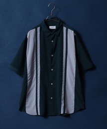 Amunzen Oversized Color Switching Design Shirt/梨地 オーバーサイズ バイカラー ストライプ クレリック シャツ