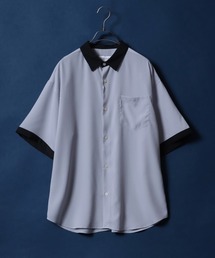 Amunzen Oversized Color Switching Design Shirt/梨地 オーバーサイズ バイカラー ストライプ クレリック シャツ