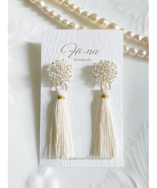 tone（トーン）の「【Hi-na】つぶビーズ×タッセル(MA)（ピアス（両耳用）・レディース・ホワイト系その他/ベージュ/グレー/レッド・FREE）」の3枚目の写真