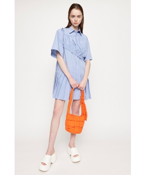 SLY(スライ)の「LAYERED PLEATS S/OP レイヤード プリーツ ショートワンピース ミニワンピース シャツワンピ アシンメトリー 2WAY 着回し ドロスト(シャツワンピース・レディース・ライトブルー/ブラック・FREE)」の10枚目の写真