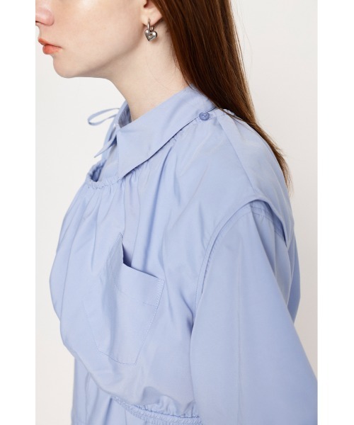 SLY(スライ)の「LAYERED PLEATS S/OP レイヤード プリーツ ショートワンピース ミニワンピース シャツワンピ アシンメトリー 2WAY 着回し ドロスト(シャツワンピース・レディース・ライトブルー/ブラック・FREE)」の11枚目の写真