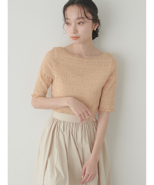 Stylevoice for xxx（スタイルヴォイスフォー）の「バックリボンハーフスリーブシュリンクカットソー（Tシャツ/カットソー・レディース・オレンジ/オフホワイト/ブラック・FREE）」の5枚目の写真