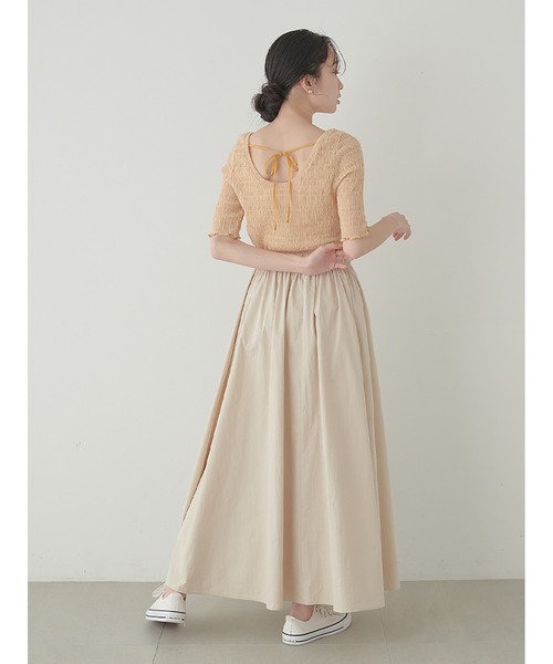 Stylevoice for xxx（スタイルヴォイスフォー）の「バックリボンハーフスリーブシュリンクカットソー（Tシャツ/カットソー・レディース・オレンジ/オフホワイト/ブラック・FREE）」の7枚目の写真