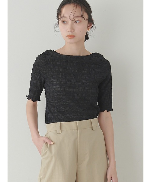 Stylevoice for xxx（スタイルヴォイスフォー）の「バックリボンハーフスリーブシュリンクカットソー（Tシャツ/カットソー・レディース・オレンジ/オフホワイト/ブラック・FREE）」の9枚目の写真