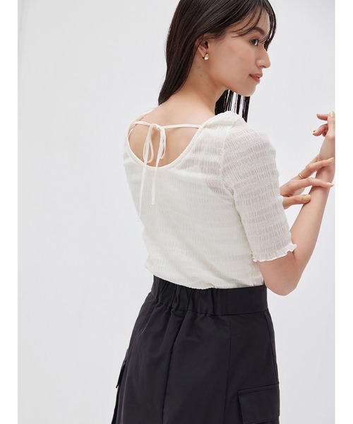 Stylevoice for xxx（スタイルヴォイスフォー）の「バックリボンハーフスリーブシュリンクカットソー（Tシャツ/カットソー・レディース・オレンジ/オフホワイト/ブラック・FREE）」の12枚目の写真