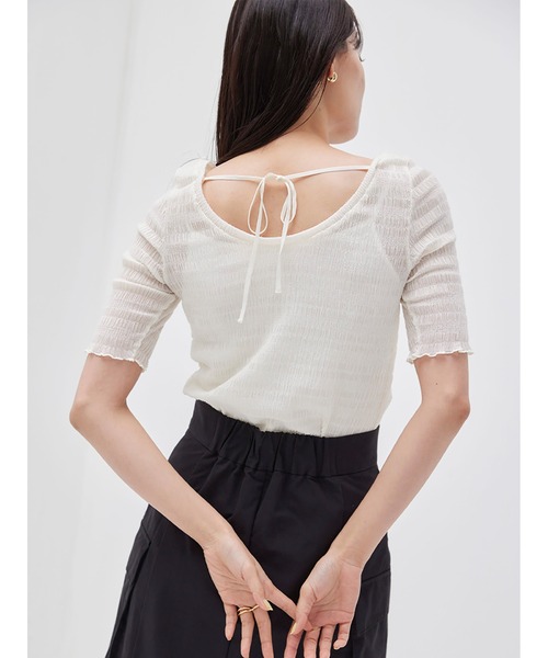 Stylevoice for xxx（スタイルヴォイスフォー）の「バックリボンハーフスリーブシュリンクカットソー（Tシャツ/カットソー・レディース・オレンジ/オフホワイト/ブラック・FREE）」の13枚目の写真