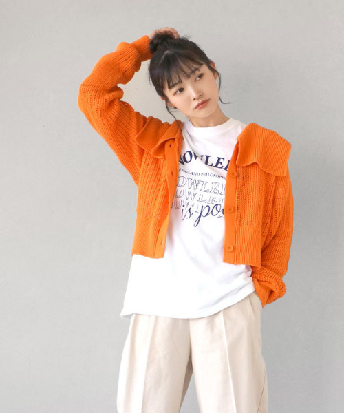 セール】透かし編み セーラーカラー ニットカーディガン（カーディガン