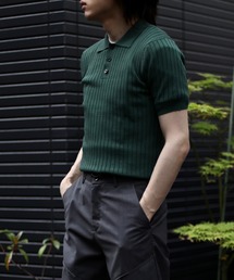aimoha（アイモハ）の「aimoha　mensストライプシルエット　冷感半袖ニットポロシャツ (SS)（ポロシャツ）」