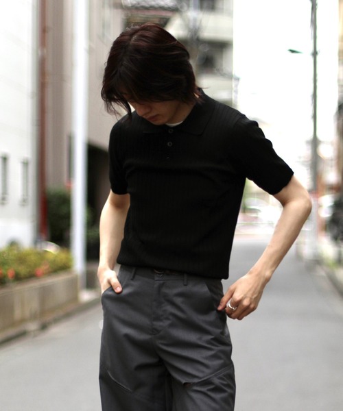 aimoha（アイモハ）の「aimoha　mensストライプシルエット　冷感半袖ニットポロシャツ (SS)（ポロシャツ・メンズ・ブラック/ブラウン/グリーン・LARGE/X-LARGE/MEDIUM）」の2枚目の写真