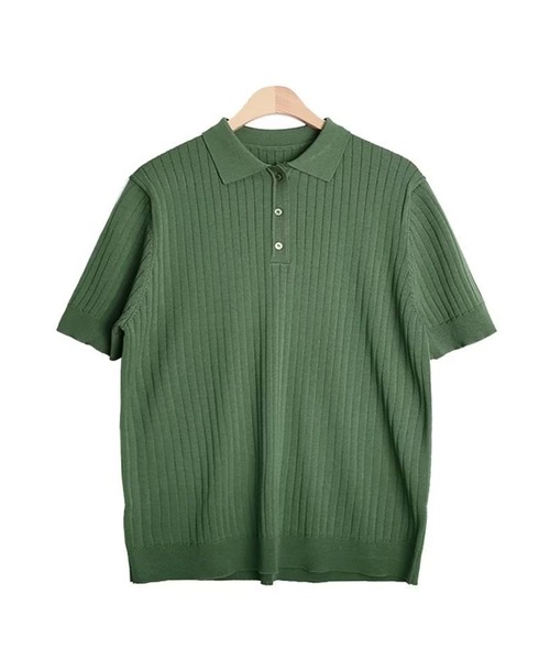aimoha（アイモハ）の「aimoha　mensストライプシルエット　冷感半袖ニットポロシャツ (SS)（ポロシャツ・メンズ・ブラック/ブラウン/グリーン・LARGE/X-LARGE/MEDIUM）」の8枚目の写真