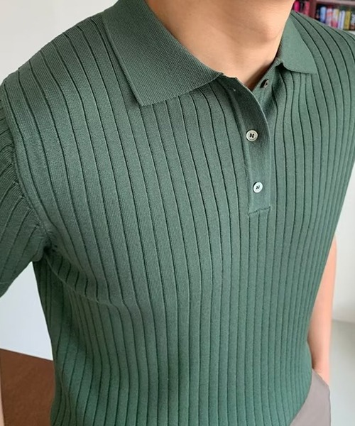 aimoha（アイモハ）の「aimoha　mensストライプシルエット　冷感半袖ニットポロシャツ (SS)（ポロシャツ・メンズ・ブラック/ブラウン/グリーン・LARGE/X-LARGE/MEDIUM）」の9枚目の写真