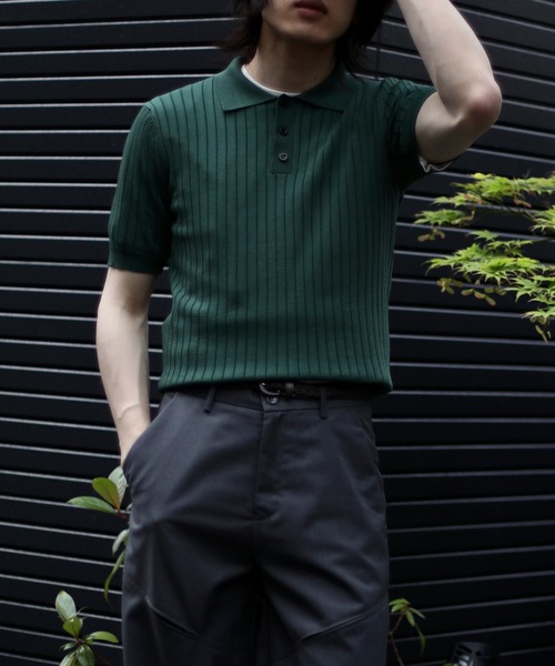 aimoha（アイモハ）の「aimoha　mensストライプシルエット　冷感半袖ニットポロシャツ (SS)（ポロシャツ・メンズ・ブラック/ブラウン/グリーン・LARGE/X-LARGE/MEDIUM）」の16枚目の写真