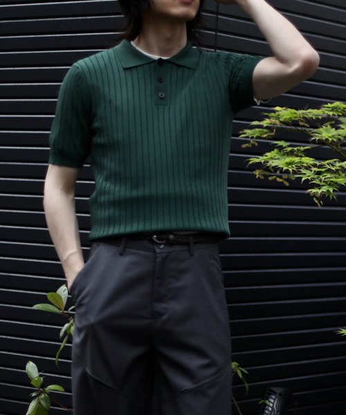 aimoha（アイモハ）の「aimoha　mensストライプシルエット　冷感半袖ニットポロシャツ (SS)（ポロシャツ・メンズ・ブラック/ブラウン/グリーン・LARGE/X-LARGE/MEDIUM）」の17枚目の写真