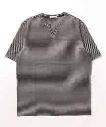 MONSIEUR NICOLE | グログランボーダー キーネック半袖Tシャツ(Tシャツ/カットソー)