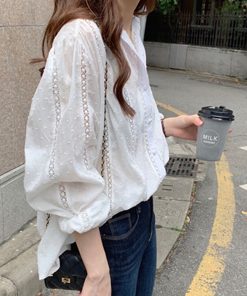 DAY CLOSET（デイ クローゼット）の「レディース 長袖コットンライクプチハイネックシャツ（シャツ/ブラウス・レディース・ホワイト・ONE SIZE）」の2枚目の写真