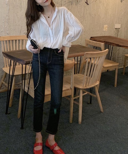 DAY CLOSET（デイ クローゼット）の「レディース 長袖コットンライクプチハイネックシャツ（シャツ/ブラウス・レディース・ホワイト・ONE SIZE）」の3枚目の写真