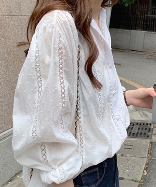 DAY CLOSET（デイ クローゼット）の「レディース 長袖コットンライクプチハイネックシャツ（シャツ/ブラウス・レディース・ホワイト・ONE SIZE）」の5枚目の写真