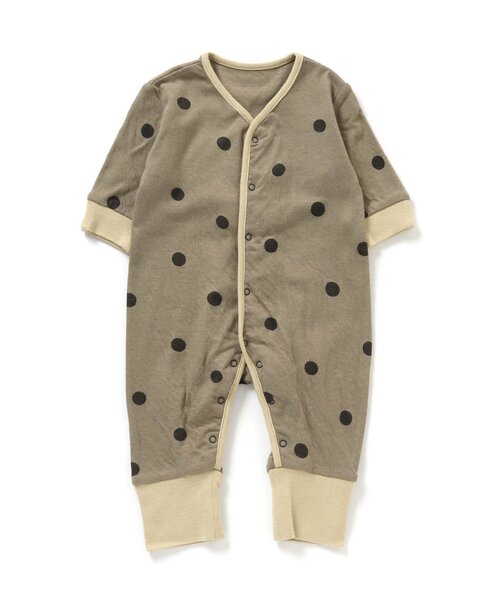 Ampersand（アンパサンド）の「【premier】ドット柄ソフト接結ロールアップリブカバーオール（ロンパース・キッズ・チャコール/ベージュ・60/70/80）」の2枚目の写真