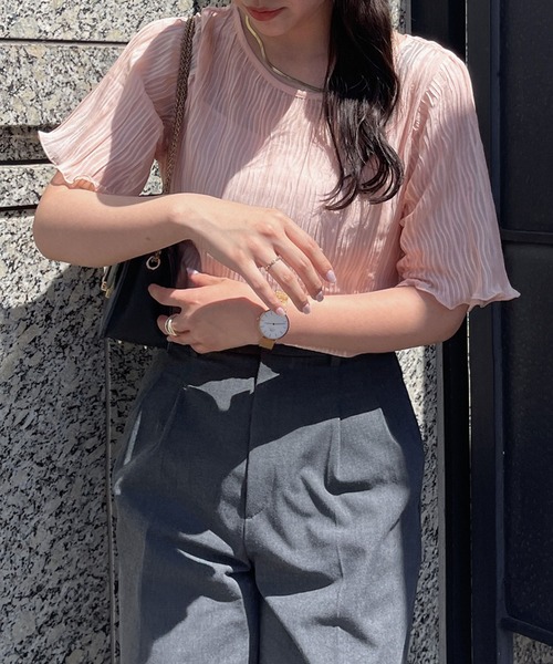 Ambre Ciel(アンブルシエル)の「キャミ付きシアートップス/【WEB/EC限定商品】(Tシャツ/カットソー・レディース・アイボリー/ピンクベージュ・FREE)」の1枚目の写真