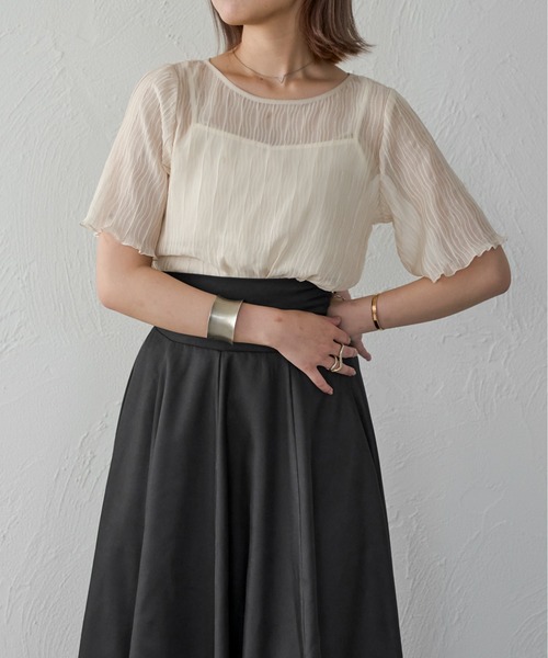 Ambre Ciel(アンブルシエル)の「キャミ付きシアートップス/【WEB/EC限定商品】(Tシャツ/カットソー・レディース・アイボリー/ピンクベージュ・FREE)」の7枚目の写真