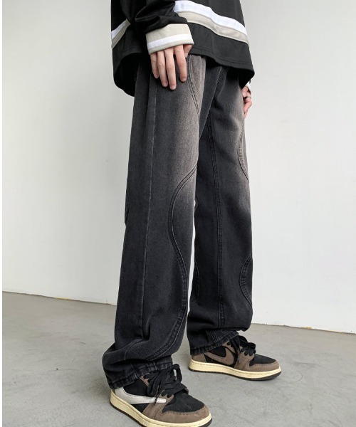 MGV(エムジーヴィー)の「ユニークデザインワイドデニム(デニムパンツ・メンズ・ブルー/ブラック・LARGE/X-LARGE/MEDIUM)」の4枚目の写真
