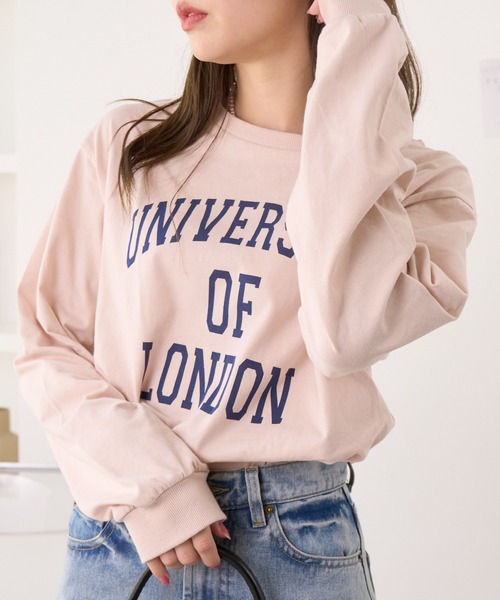 Ada.(エイダ)の「カレッジロゴ プリント ロング/長袖 Tシャツ(Tシャツ/カットソー・レディース・チャコール/グレイッシュベージュ/ホワイト・FREE)」の8枚目の写真