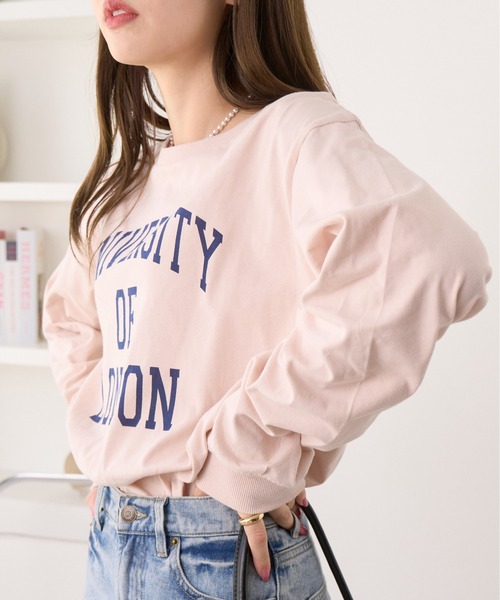 Ada.(エイダ)の「カレッジロゴ プリント ロング/長袖 Tシャツ(Tシャツ/カットソー・レディース・チャコール/グレイッシュベージュ/ホワイト・FREE)」の9枚目の写真