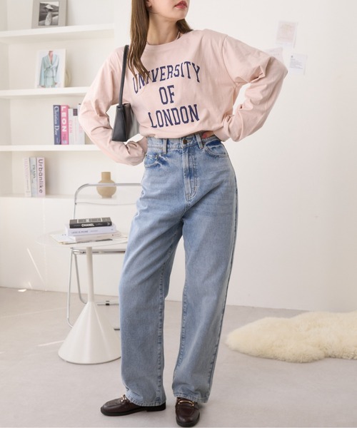 Ada.(エイダ)の「カレッジロゴ プリント ロング/長袖 Tシャツ(Tシャツ/カットソー・レディース・チャコール/グレイッシュベージュ/ホワイト・FREE)」の7枚目の写真