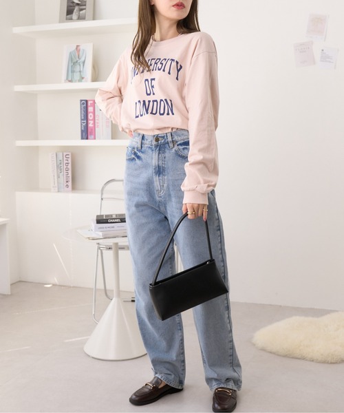 Ada.(エイダ)の「カレッジロゴ プリント ロング/長袖 Tシャツ(Tシャツ/カットソー・レディース・チャコール/グレイッシュベージュ/ホワイト・FREE)」の11枚目の写真