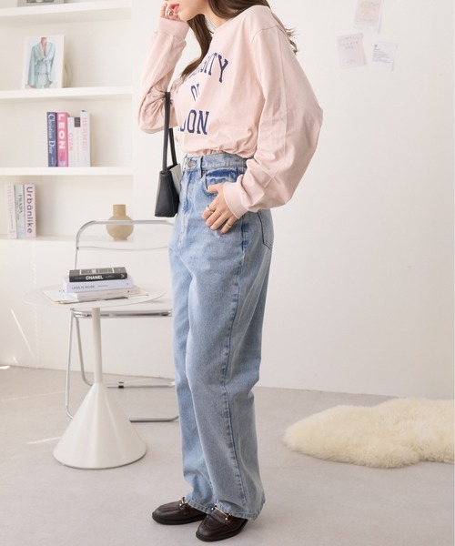 Ada.(エイダ)の「カレッジロゴ プリント ロング/長袖 Tシャツ(Tシャツ/カットソー・レディース・チャコール/グレイッシュベージュ/ホワイト・FREE)」の12枚目の写真