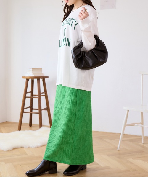 Ada.(エイダ)の「カレッジロゴ プリント ロング/長袖 Tシャツ(Tシャツ/カットソー・レディース・チャコール/グレイッシュベージュ/ホワイト・FREE)」の17枚目の写真
