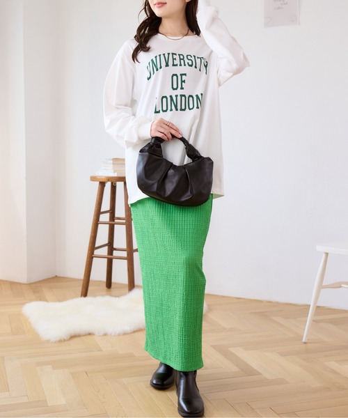 Ada.(エイダ)の「カレッジロゴ プリント ロング/長袖 Tシャツ(Tシャツ/カットソー・レディース・チャコール/グレイッシュベージュ/ホワイト・FREE)」の18枚目の写真