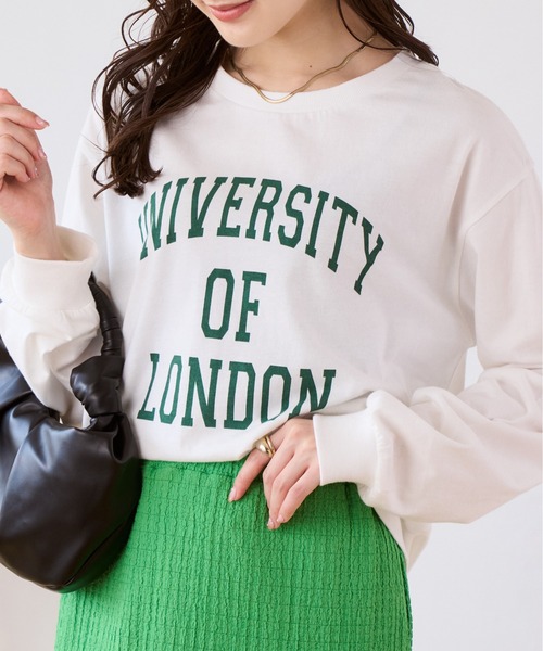 Ada.(エイダ)の「カレッジロゴ プリント ロング/長袖 Tシャツ(Tシャツ/カットソー・レディース・チャコール/グレイッシュベージュ/ホワイト・FREE)」の13枚目の写真