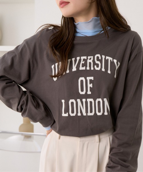 Ada.(エイダ)の「カレッジロゴ プリント ロング/長袖 Tシャツ(Tシャツ/カットソー・レディース・チャコール/グレイッシュベージュ/ホワイト・FREE)」の20枚目の写真