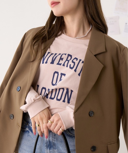 Ada.(エイダ)の「カレッジロゴ プリント ロング/長袖 Tシャツ(Tシャツ/カットソー・レディース・チャコール/グレイッシュベージュ/ホワイト・FREE)」の10枚目の写真