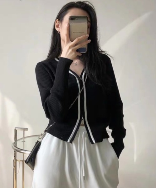 LADY LIKE(レディライク)の「フロントジップバイカラーカーディガン(カーディガン/ボレロ・レディース・ブラック×ホワイト/ブラック/ホワイト×ブラック/ホワイト・M)」の7枚目の写真