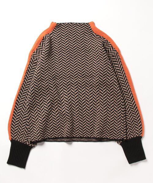 STYLEBLOCK(スタイルブロック)の「ヘリンボーン柄ニットラインスリーブボトルネックプルオーバー(ニット/セーター・レディース・グリーン/マスタード/ブラック/ベージュ・M)」の9枚目の写真
