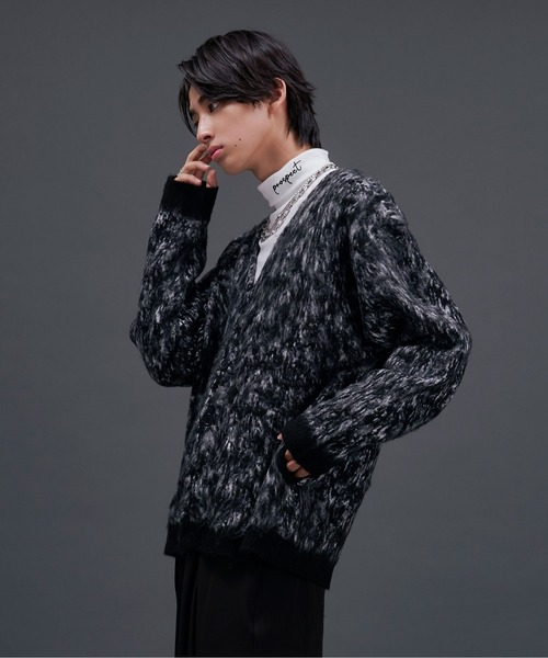 Ellno Loset(エルノロゼット)の「MIXカラーシャギーカーディガン(カーディガン/ボレロ・メンズ・グレー/パープル/ブラック・SMALL/MEDIUM/LARGE)」の5枚目の写真