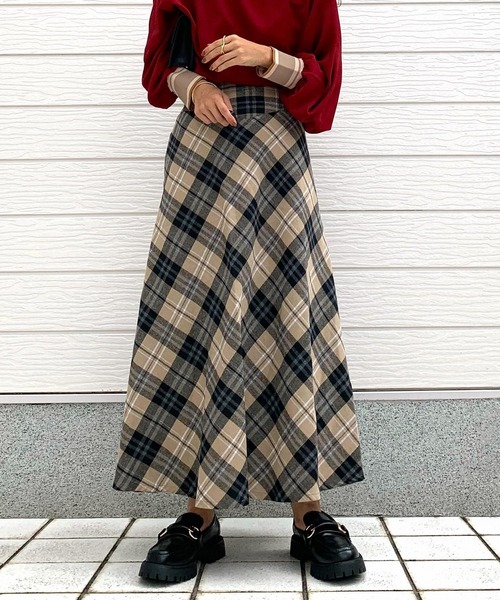 【セール】チェックフレアスカート(スカート)|Q(キュー) 【セール】チェックフレアスカート(スカート)|Q(キュー)