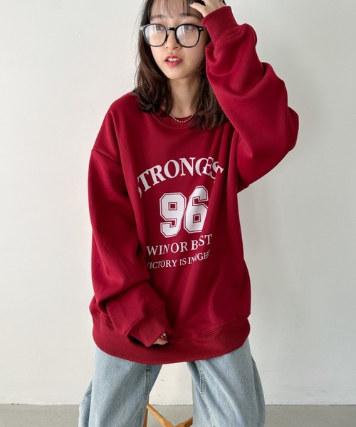 セール】ナンバーカレッジロゴ裏起毛スウェットプルオーバー