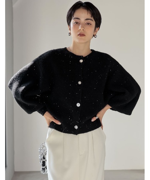 極美品✨ほぼ未使用✨Trefle＋1 ラメスパンコールカーディガン　セレモニー MEISM by Re:EDIT]デコラティブボタンスパンコールラメニット
