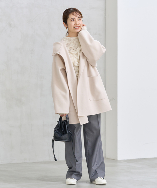 【IENA】SUPER120 ダブルフェイスフードコート　グレー36 IENA SUPER120 ダブルフェイスフードコート 36 グレー IENA