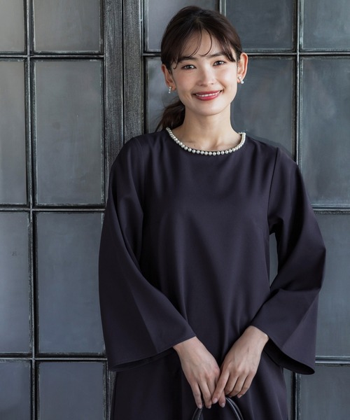 coca(coca)(コカ)の「パールネックフレアワンピース(ワンピース・レディース・ネイビー/ブラック・M/L)」の4枚目の写真
