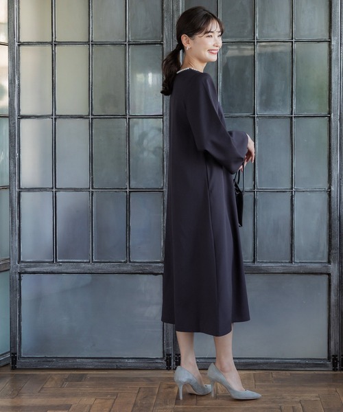 coca(coca)(コカ)の「パールネックフレアワンピース(ワンピース・レディース・ネイビー/ブラック・M/L)」の5枚目の写真