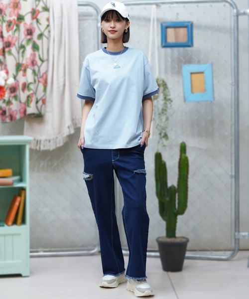 adidas(アディダス)の「adidas/アディダス Tシャツ オーバーサイズ クルーネック ルーズフィット JSY22(Tシャツ/カットソー・レディース・ホワイト/ライトブルー/イエロー・XL/L/M)」の18枚目の写真