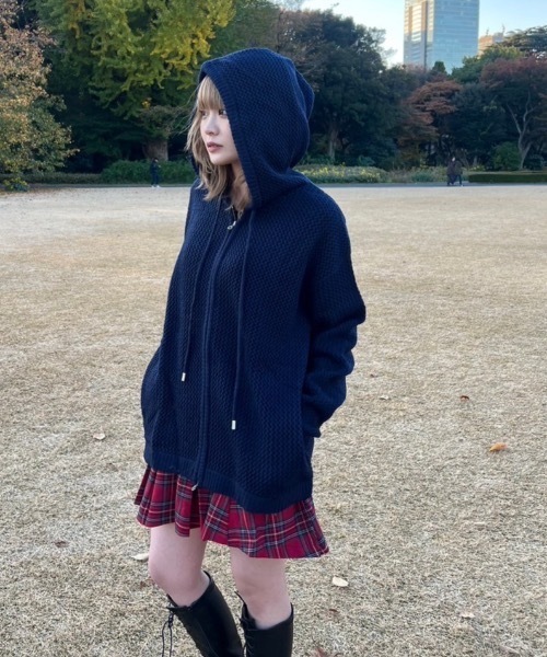 shesame（シーセム）の「メッシュ編みニットパーカー（ニット/セーター・レディース・ネイビー/グレー・MEDIUM/LARGE）」の14枚目の写真