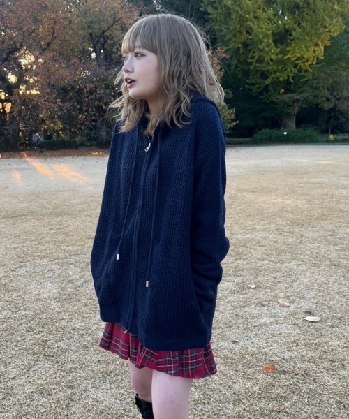 shesame（シーセム）の「メッシュ編みニットパーカー（ニット/セーター・レディース・ネイビー/グレー・MEDIUM/LARGE）」の5枚目の写真