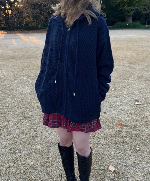 shesame（シーセム）の「メッシュ編みニットパーカー（ニット/セーター・レディース・ネイビー/グレー・MEDIUM/LARGE）」の13枚目の写真